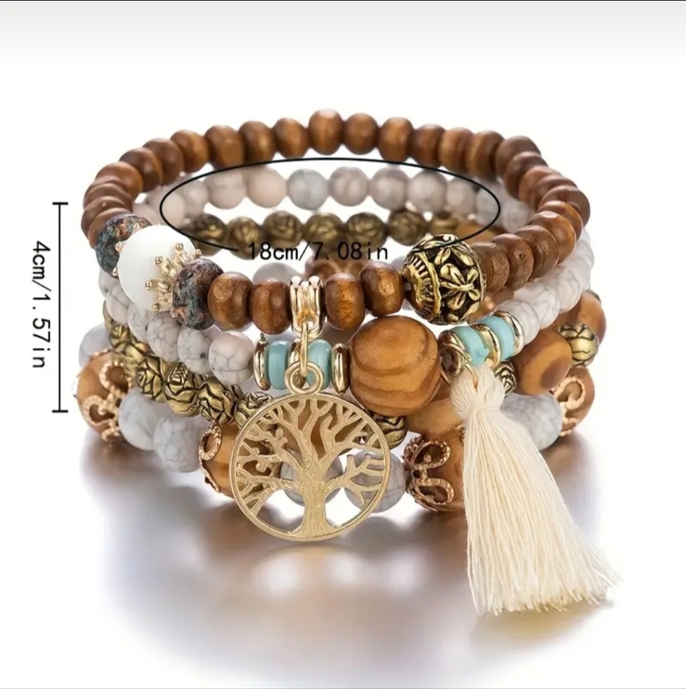 Creative Bohemian Bracelet Layered Beaded Stretch Bracelet,Brown Color. - Picture 4 of 4